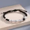 Pulseira de Bambu Prata Feita à Mão para Homens e Mulheres, Estilo Retrô para Casais, Pulseira Masculina Deslumbrante