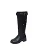 Versión de cuero suave~Botas de ante vintage de pierna ancha plisadas apiladas para mujer con hebilla de cinturón, puntera redonda, suela plana, botas de vaquero occidentales