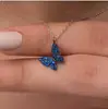 Colar Pingente Borboleta Azul Cravejado com Zircônia Cúbica Mais Vendido na Amazon Corrente de Clavícula Ajustável Peça Única Nova Dropshipping