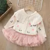 Conjunto de 9 peças: Cardigan e vestido de princesa para meninas, com saia bufante, estilo novo, conjunto de cardigan de tricô estilo coreano para bebês meninas