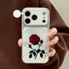 Diseño Artístico de Rosa Adecuado para Funda de Teléfono Apple 17 iPhone 18 Pro Max Cobertura Completa 16 Pro Textura de Cuero Anticaídas Estilo Simple