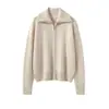 Cárdigan de Punto con Cremallera y Cuello de Solapa de Cachemira de Color Sólido para Otoño e Invierno para Mujer, Jersey Exterior de Cachemira