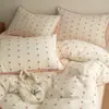 Juego de Cama Bordado Fresco y Sencillo Estilo Ins de Algodón 100%, Funda de Edredón y Sábana de Algodón Puro 100% para Dormitorio de Estudiante, Juego de Tres Piezas