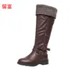 Nuevas botas largas de comercio exterior 2026 invierno deseo estación independiente de Amazon comercio exterior europeo y americano talla grande tacón bajo botas de cuero para mujer