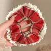 2026 Scrunchie Cor Vermelha Ankara Realçador de Cor Estilo Coreano Renda Xadrez Prendedor de Cabelo Grande Acessório de Cabelo para Rabo de Cavalo para Mulheres