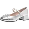 Nuevos zapatos de mujer estilo francés plateados Mary Jane 2026, bailarinas de punta fina, zapatos de tacón sencillos elegantes, tacones altos de perlas, zapatos pequeños de piel
