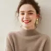 Suéter de punto grueso para mujer 2026, cuello alto medio de cachemira, color liso, hombro raglán, suelto, casual, otoño, invierno