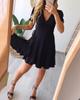 Vestido de verano 2024 con cuello en V y volantes de manga corta de color sólido europeo y americano transfronterizo de Amazon para mujer