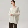 Suéter feminino de cashmere de comprimento médio com decote V, outono e inverno, grosso, oversized, casual, solto, modelador, top de malha feminino para usar por baixo