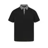 26025 Marca Tendência de Nicho 320g Peso Pesado Falso Duas Peças Xadrez Com Pedraria Gola Reversível Design Ajustado Camiseta Masculina de Manga Curta