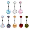 Anel de Umbigo de Liga de Titânio F136 Três Garras Zircônia Redonda Haste com Rosca Interna G23 Titânio Prego de Umbigo Body Piercing Joia de Umbigo
