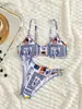 2027 Amazon AliExpress Comercio Exterior Bikini para Mujer Estilo Estampado de Personajes Parte Inferior Triangular con Borde Recortado Traje de Baño Separado