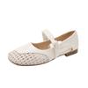 Sapatos Single Prateados Respiráveis Vazados Estilo Francês para Mulheres, Novo Modelo Verão 2025, Elegantes Sapatos Mary Jane com Uma Tira, Bico Quadrado e Salto Baixo