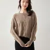 Top de Punto Grueso Trenzado de Cachemira de Manga Larga para Mujer Suéter Jersey Holgado Cómodo Combinable Perezoso Ajustado