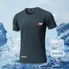 Camiseta esportiva fina de seda gelada masculina de secagem rápida para verão, manga curta solta, para fitness, treino, corrida, camisa para atividades ao ar livre