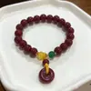 Pulsera de Cinabrio Artificial de 8 mm para el Año de Nacimiento, Estilo Vintage Vidrio Puesto de Mercado Nocturno Pulsera para Mejor Amigo Estudiante Joyería con Amuleto de Paz