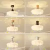Nova Luminária Ventilador de Teto Invisível para Quarto Estilo Retrô Cor Creme com Padrão de Mármore Falso Design Criativo de Bolha Proteção para os Olhos Luminária Ventilador Elétrico
