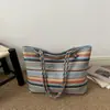 Bolso Bandolera de Paja Tejida a Rayas de Moda 2026 Verano Nuevo Color Bloqueado Textura Simple Versátil para Mujer