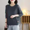Suéter de Gola Redonda Plus Size para Mulheres Outono e Inverno Malha Solta que Cobre a Barriga Camisa Básica Suéter Simples
