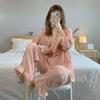 Ropa de casa dulce para damas coreanas transfronteriza encaje retro primavera y verano manga larga diseño de lazo venta al por mayor