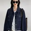 Nueva Cómoda Elegante Versátil Petite Adelgazante Holgada Casual Chaqueta de Mezclilla Azul Otro Elegante Temperamento Algodón