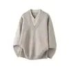 Suéter Retro de Dos Piezas con Cuello en V Estilo Old Money Hanlu para Hombre, Jersey de Punto Texturizado Holgado Casual Perezoso para Otoño e Invierno