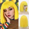 Peruca de cabelo bobo transfronteiriça cabelo europeu e americano peruca feminina cabelo curto liso franja reta mecanismo de fibra química touca peruca yaki