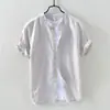 Camisa de lino blanca de manga corta para hombre, informal, de verano, con solapa, holgada, fina, de algodón y lino, talla grande, tendencia