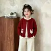 Ropa para niñas Aekyung, lindo conjunto de punto con conejito de lunares, chaqueta suéter con volantes y pantalones de pierna ancha conjunto de dos piezas
