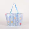 Bolsa Tejida Rayada con Estampado de Océano, Estrellas de Mar y Conchas, Linda Bolsa de Viaje y Compras Portátil de Gran Capacidad, Bolsa Impermeable de Piel de Serpiente