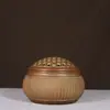 Incensário de bambu com padrão de malha de cobre puro com tampa, incensário de fundo plano para uso doméstico, presente, ornamento decorativo, latão antigo de sândalo