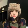 Gorro de Punto con Orejas de Oso Lindo para Otoño e Invierno Nuevo para Mujer Caliente de Felpa Lana Sombrero Grande Cabeza Suave Baotou