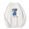 Moletom Solto com Gola Redonda para Mulheres, Novo Estilo de Inverno, Estampa de Cachorro Cartoon Retro Americano, Blusa Grossa com Fleece Espesso para Mulheres