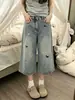 ChaoLi tiene nuevos jeans de verano vintage bordados de pierna ancha cropped para mujer, pantalones rectos holgados y adelgazantes