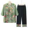 Vestido de Verão para Mãe Novo Conjunto Estilo Chinês Vestido para Mulheres da Terceira Idade Camisa Estilo Nacional Top de Chiffon com Manga Média para Avós da Terceira Idade