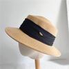 Verano Nuevo Sombrero de Paja de Copa Plana para Mujer Playa Protector Solar Estilo Francés Elegante Sombrilla Sombrero de Copa para Viajes y Vacaciones de Celebridades para Mujer