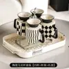 Conjunto de Canecas de Cerâmica Cor Creme Estilo Hepburn Francês de Alto Valor Estético, Combinação de Xícaras de Café com Leite, Copos Altos
