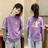 Camiseta de manga larga para niña, camiseta básica infantil, top de algodón puro de dos piezas simuladas para otoño, ropa nueva de otoño para niñas, ropa infantil