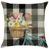 Capa de Almofada de Bicicleta Floral de Primavera Estilo Fazenda Americana Almofada Decorativa para Sofá Externo Almofada de Encosto para Sala de Estar Estilo Folclórico