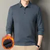 Nueva Camiseta de Manga Larga Cálida con Felpa de Otoño/Invierno para Hombre, Camiseta Polo de Cuello Solapa, Top Base para Adultos