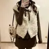 Conjunto de Duas Peças Feminino Estilo Coreano Doce Outono/Inverno Nova Camisa Base de Bolinhas com Laço e Jaqueta Colete de Pelúcia em Cor Contrastante