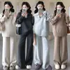 Nuevo conjunto de maternidad otoño/invierno: suéter tejido grueso con cuello y cuello en V y pantalones de pierna ancha, conjunto casual