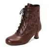 Botas femininas de outono e inverno com cadarço e salto médio, tamanho grande, botinhas de bico redondo, comércio exterior transfronteiriço 7731