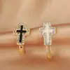 Distrito Lu Chapado en Cobre Oro de 18 Quilates Microincrustado Circonita Gota de Aceite Cruz Pendiente Multicolor Nicho Exquisitos Pendientes Suministro Transfronterizo