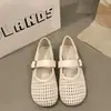 Sapatilhas Vazadas Tecidas de Couro Macio para Mulheres, Nova Moda Primavera 2026 Sapatos Mary Jane Rasos com Bico Redondo