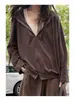 Cárdigan con capucha de doble cremallera para mujer, holgado, con caída, chaqueta casual, ropa de mujer transfronteriza, admite personalización en lotes pequeños