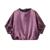 Atacado de Roupas Femininas Transfronteiriças Estilo Europeu e Americano Verão 2025 Novo Top de Cor Pura com Textura de Cetim de Seda Estilo Balão