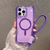 Em Estoque, Novo Produto de Comércio Exterior Adequado para Apple iPhone 16Pm, Capa de Celular Transparente Anti-Queda Magnética com Alça de Pulso