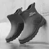 Botas de lluvia de terciopelo para hombre, cortas, antideslizantes, impermeables, zapatos de goma para cocina, resistentes al desgaste para piso de lavado de autos, botas de agua con forro de polar, cálidas
