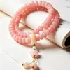 Pulseira Bodhi rosa flor de pêssego, fresca e simples, contas budistas de dupla volta estilo chinês para segurar na mão para estudantes, atacado